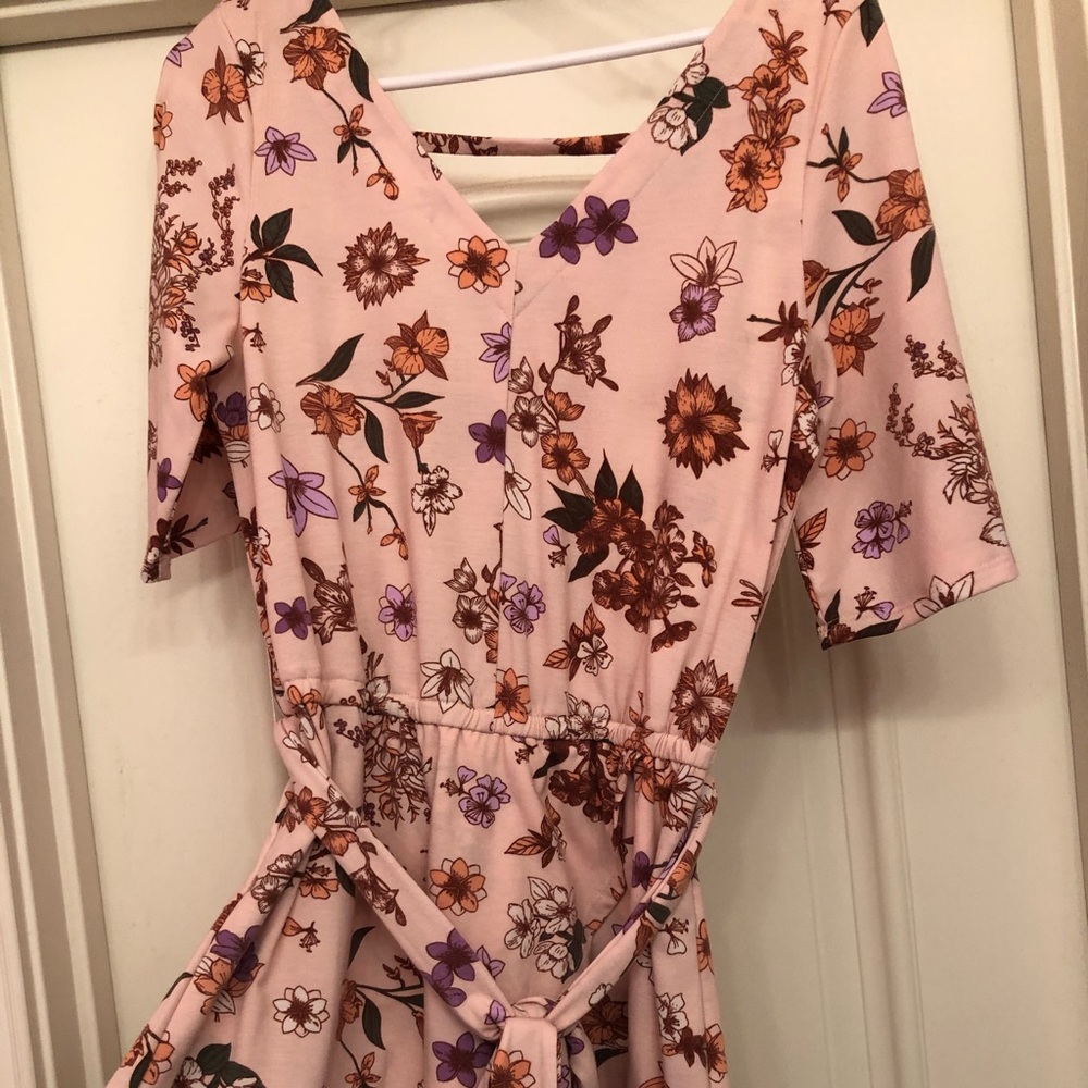 Pink floral baby doll romper
